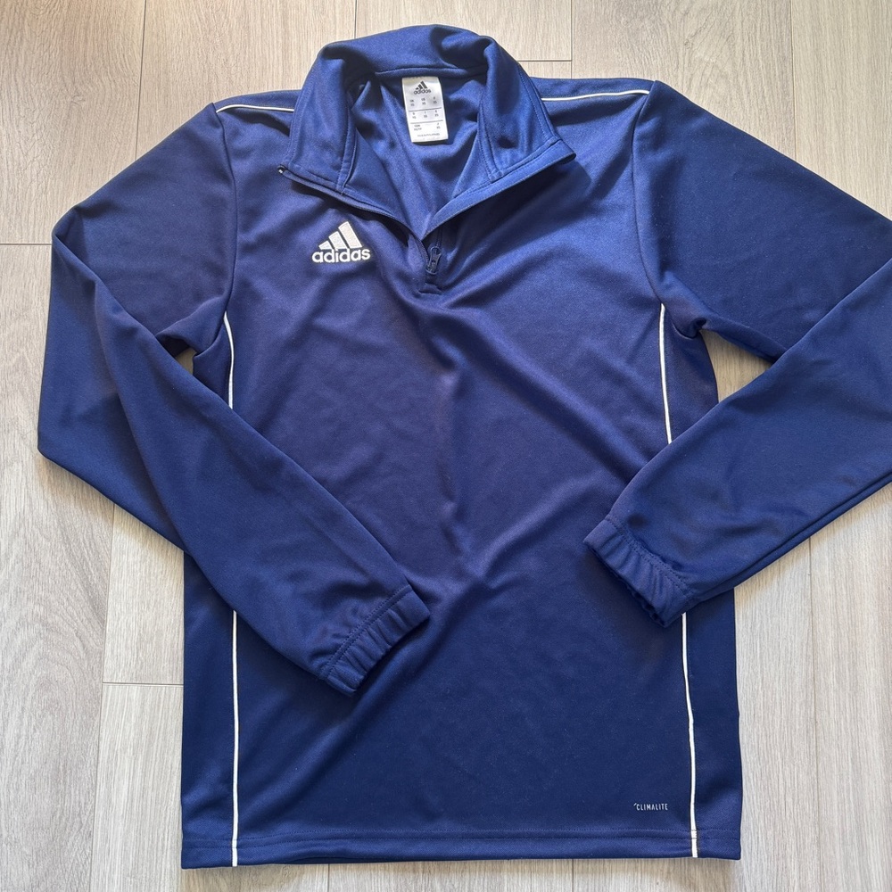 Adidas Blue Quarter-Zip Athletic Top with White Logo